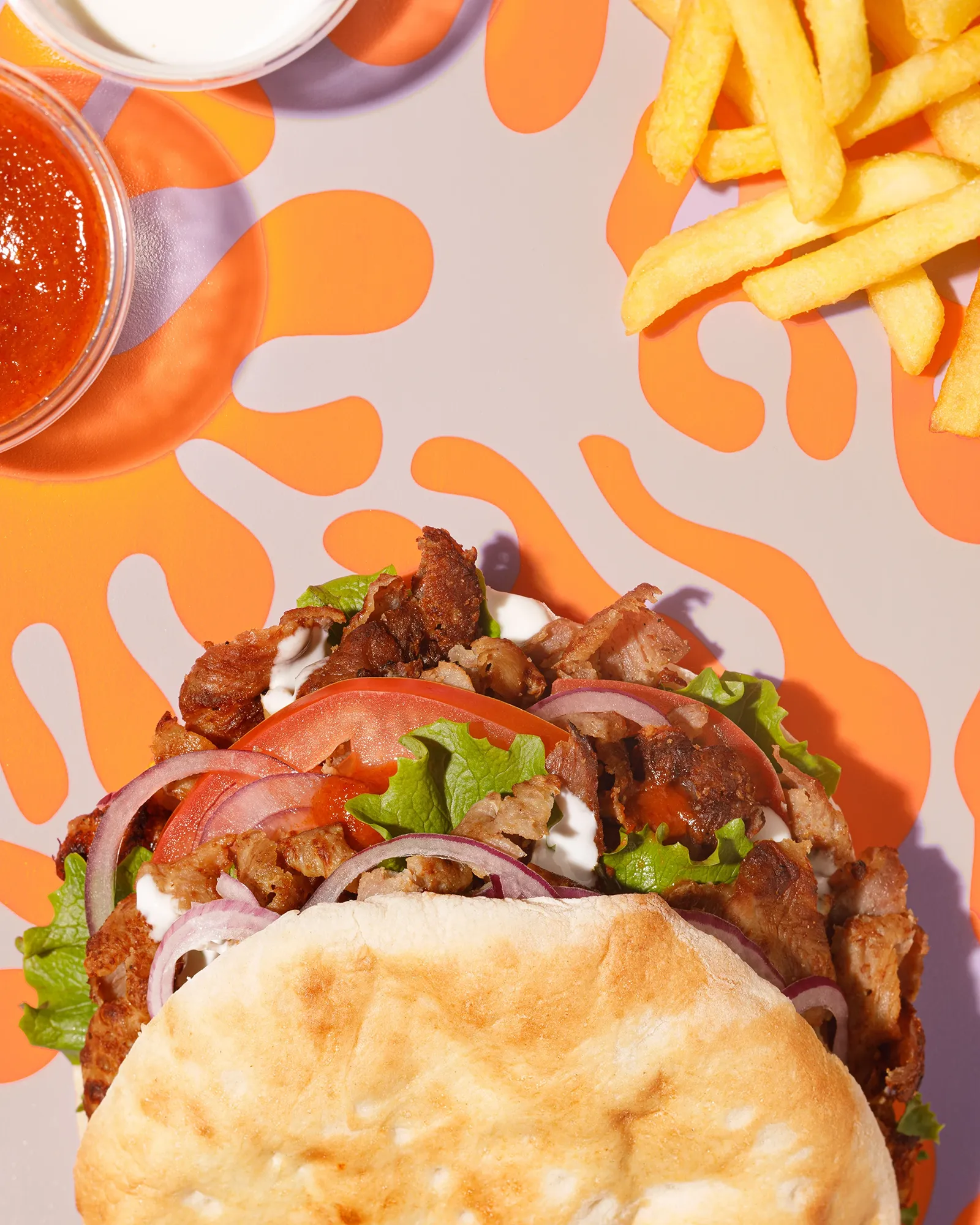 panino kebab stile pop art, immagine realizzata per scopi pubblicitari in studio fotografico nella bergamasca